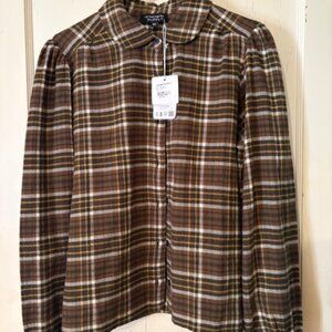 Known Supply Rosemont Flannel Teak Plaid Mediu Button Prairie Boho Western Shirt